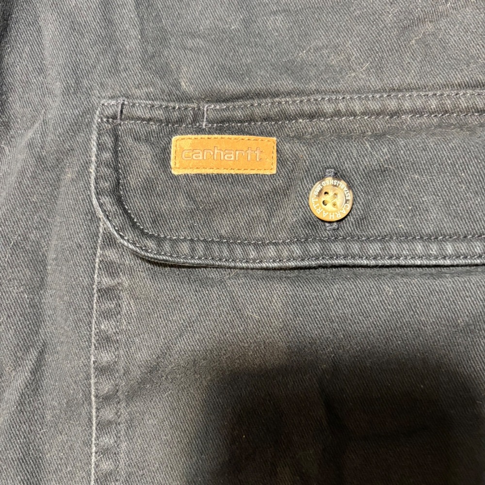 Carhartt Button Down Shirt Mens L Navy Blue Heavy Cotton Twill Workwear Long Slv - Picture 5 of 9